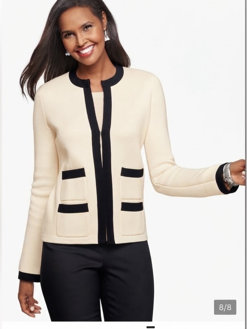 Talbots Cream & Black Trim Women's Sweater Jacket